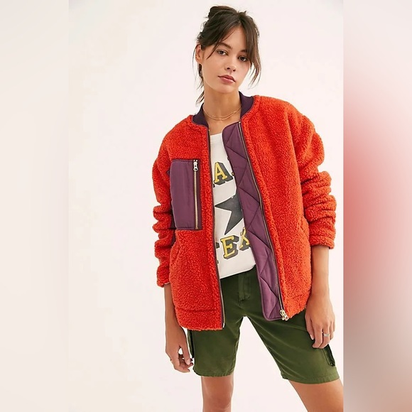 Free People Jackets & Blazers - Free People Womens Rivington Sherpa Jacket Red Orange Purple Size XS We The Free